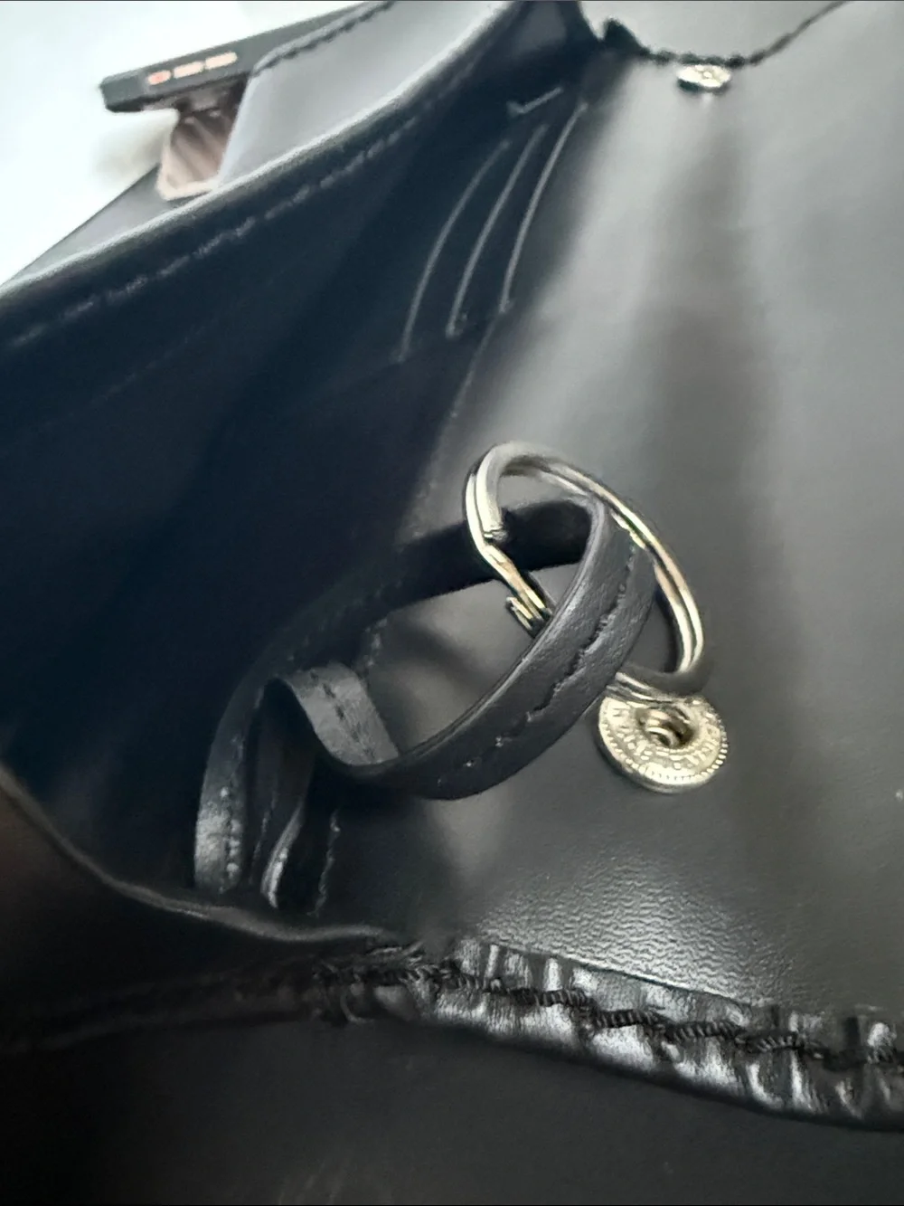 Vintage Black Leather Clutch with Stud-Accent